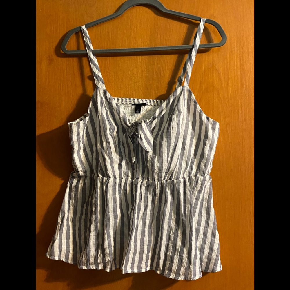 Torrid Navy Stripe Tie Front Midi Peplum Cami